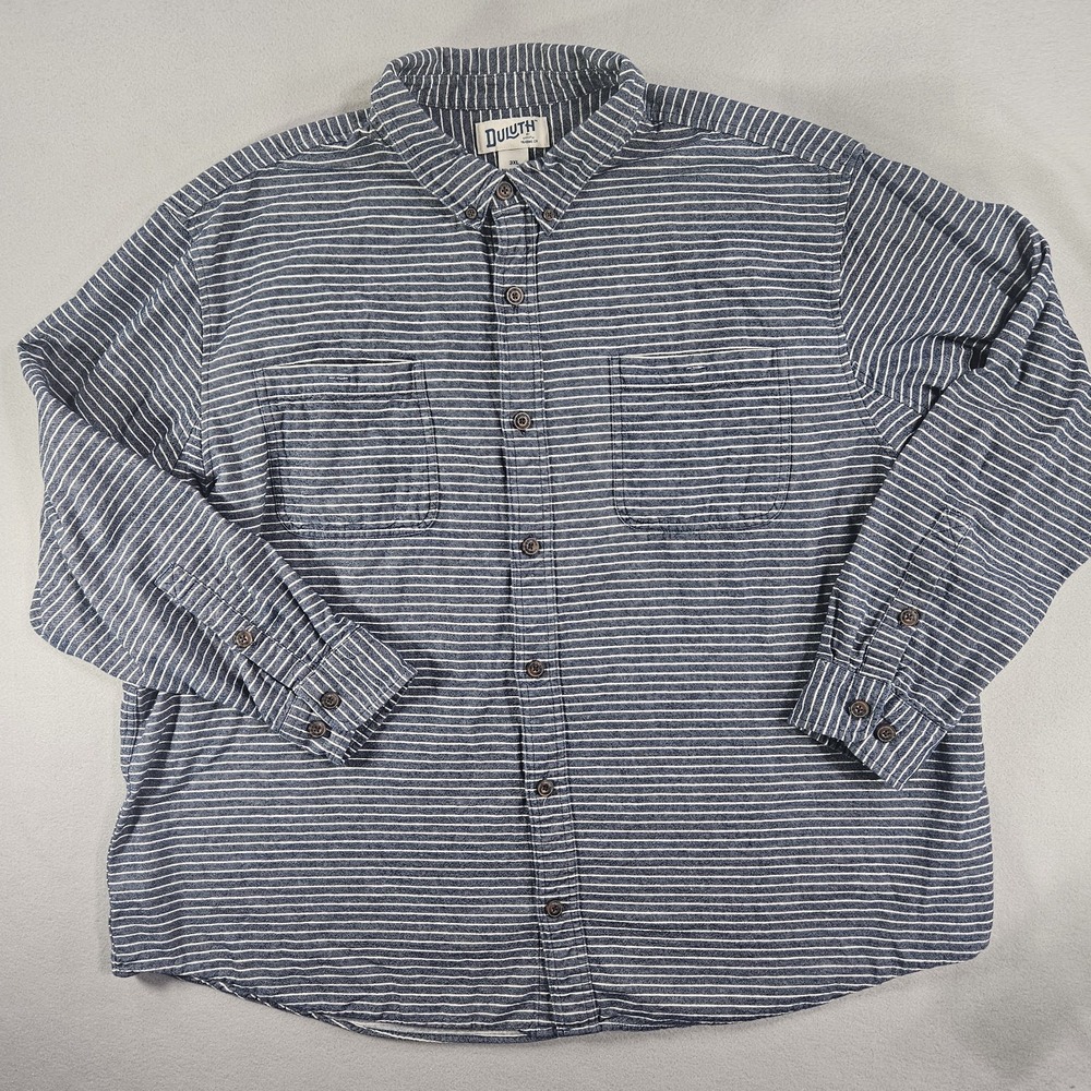 Duluth Trading Co Shirt Mens 3XL Relaxed Fit Blue White Stripe Button Down